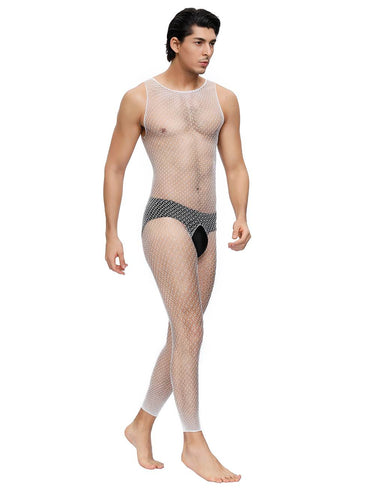 Men's Sheer White Fishnet Bodystocking by Scandals